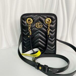 Gucci GG Marmont Quilted Mini Handbag Shoulder Bag 696123 Black Leather Women's
